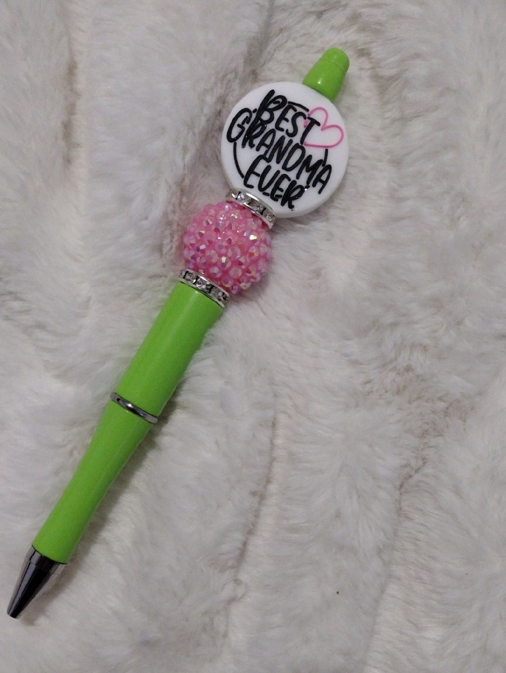 Best Grandma Ever Green & Pink Beaded Ballpoint Pen - Giftable Writing Pen